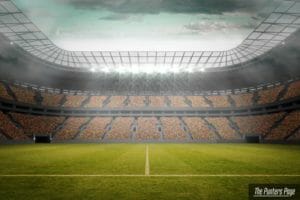 A football stadium captured from the middle of the field