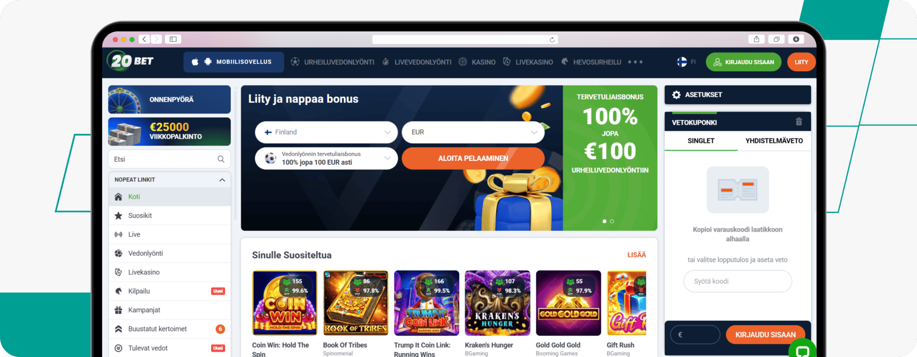 screenshot of 20bet finland sportsbook