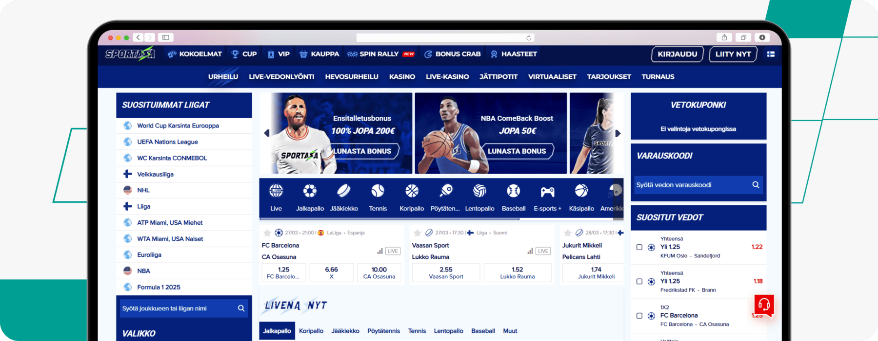screenshot of sportaza finland sportsbook