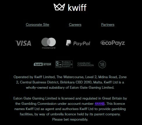 Kwiff Footer Screenshot
